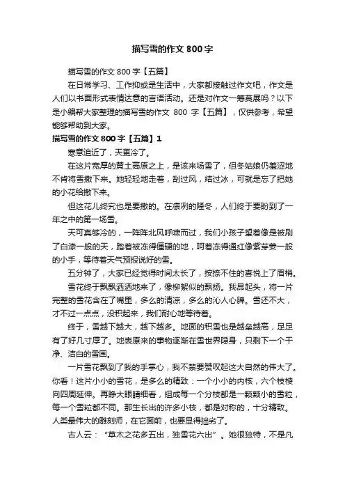 描写雪的作文800字【五篇】