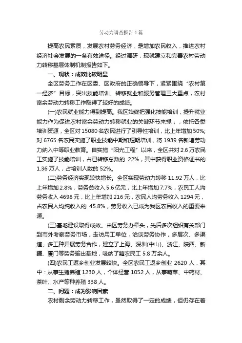 劳动力调查报告4篇_调查报告_