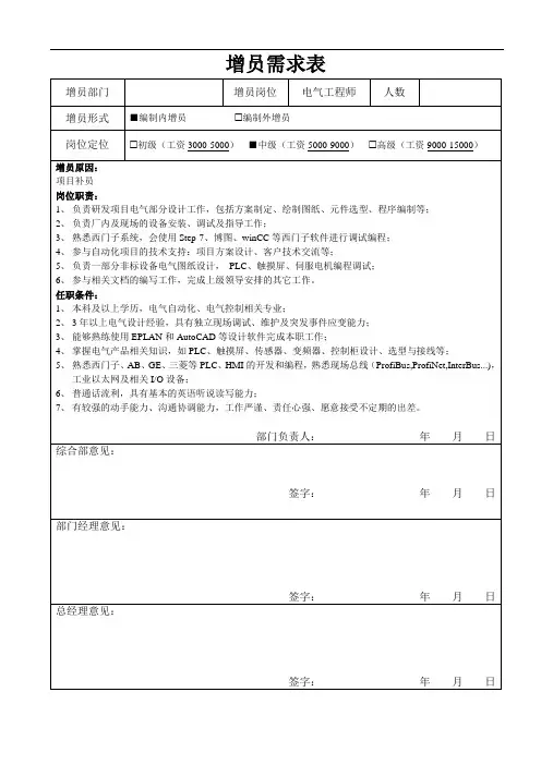 人员需求申请怎么写