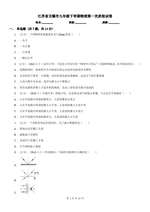 江苏省无锡市九年级下学期物理第一次质检试卷