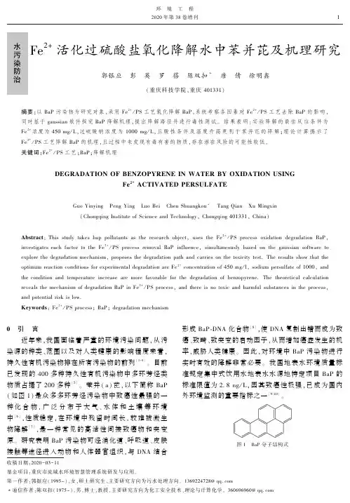 水污染Fe2+活化过硫酸盐氧化降解水中苯并芘及机理研究