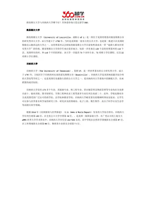 路易维尔大学与田纳西大学哪个好