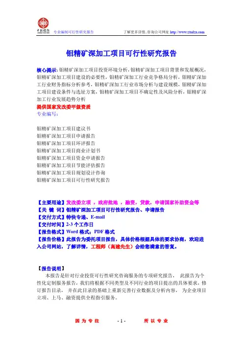 钼精矿深加工项目可行性研究报告