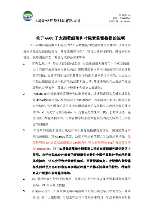 关于6600叶绿素和蓝绿藻读数