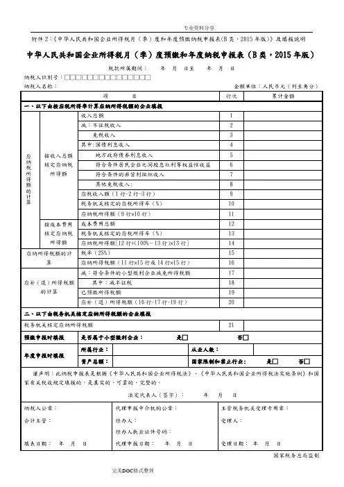 国税所得税B类报表