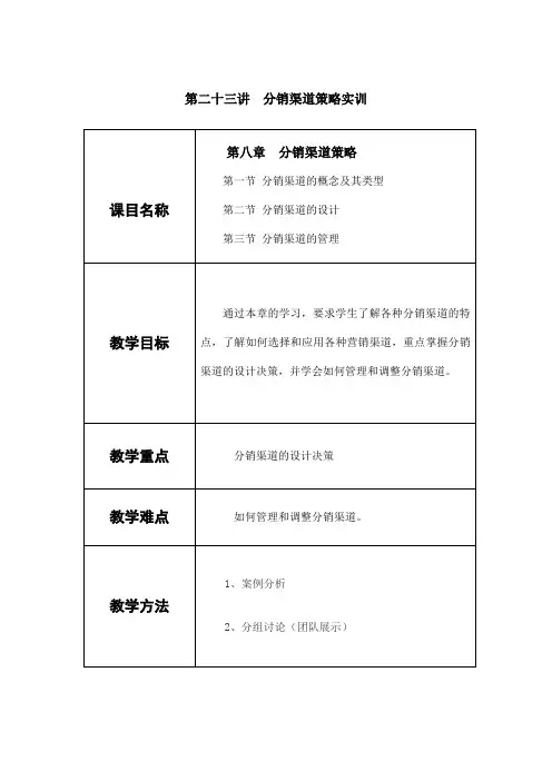 市场营销教案——分销渠道策略实训