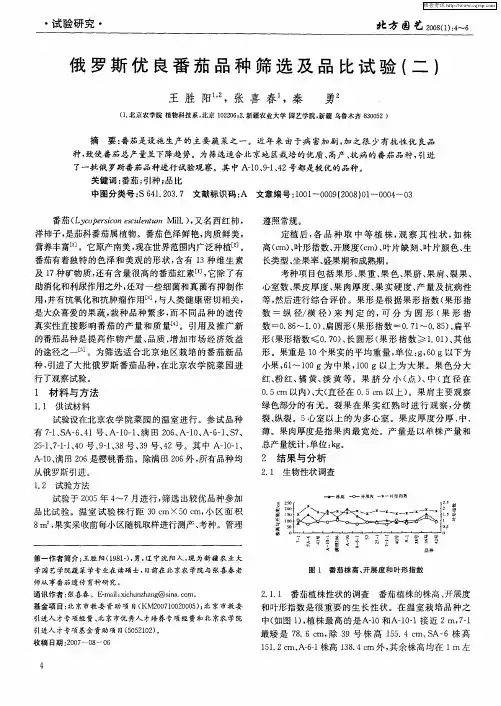 俄罗斯优良番茄品种筛选及品比试验(二)