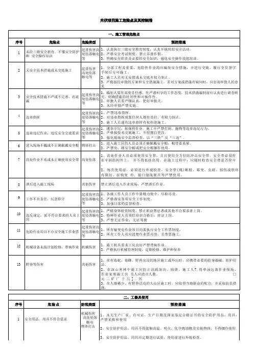 光伏项目施工危险源及其控制措施