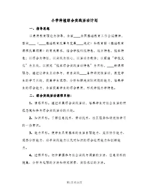 2024年小学种植综合实践活动计划（三篇）