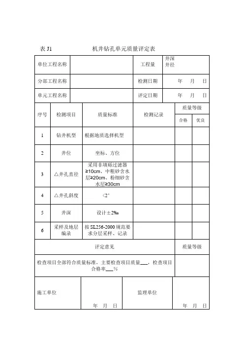 机井质量评定表