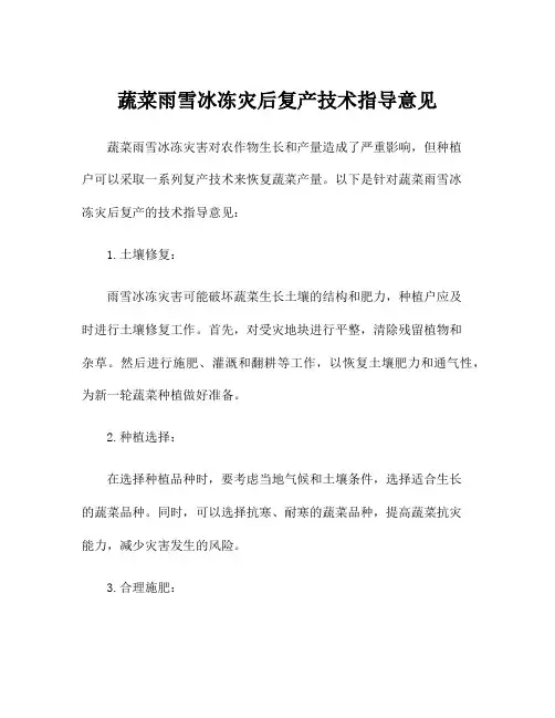 蔬菜雨雪冰冻灾后复产技术指导意见