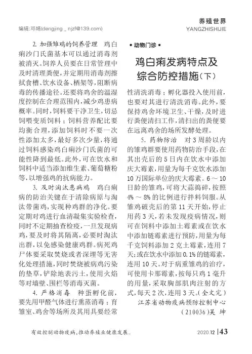 鸡白痢发病特点及综合防控措施(下)