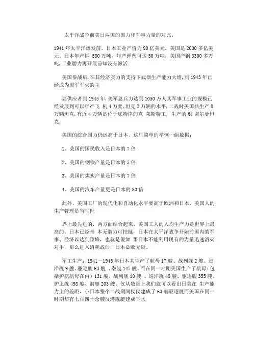 二战美日军事实力对比