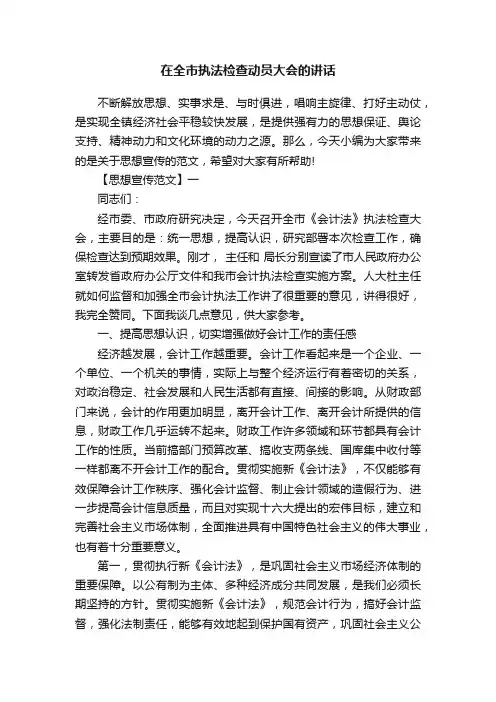 在全市执法检查动员大会的讲话