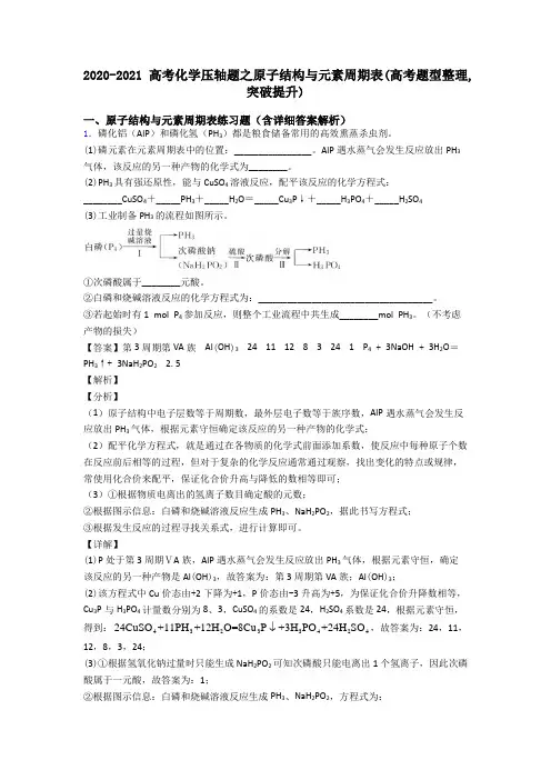 2020-2021高考化学压轴题之原子结构与元素周期表(高考题型整理,突破提升)