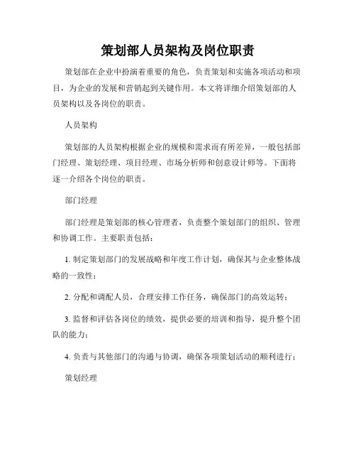 策划部人员架构及岗位职责