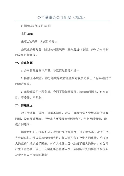 公司董事会会议纪要(精选)