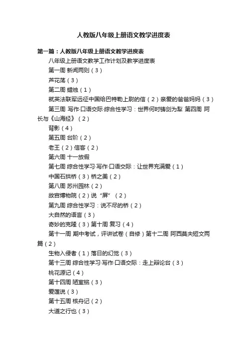 人教版八年级上册语文教学进度表