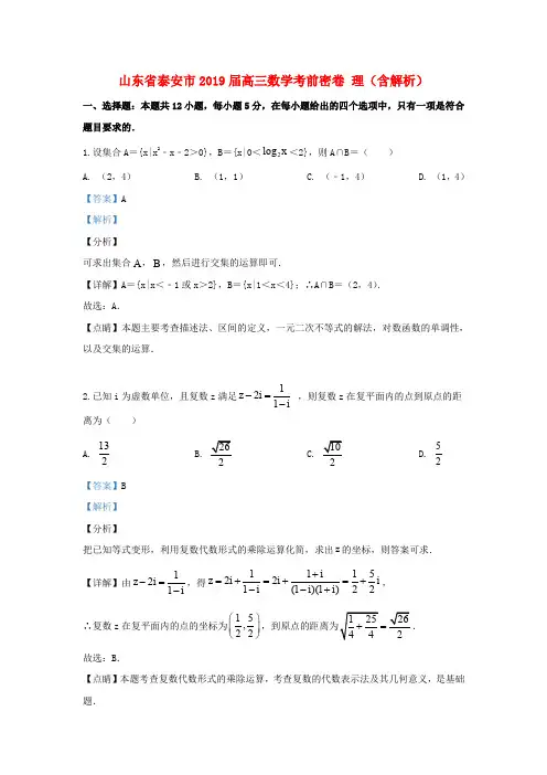 山东省泰安市2019届高三数学考前密卷理(含解析)