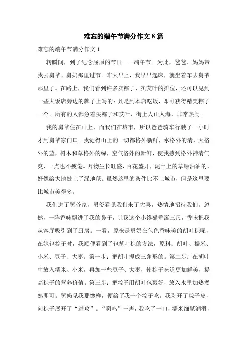 难忘的端午节满分作文8篇