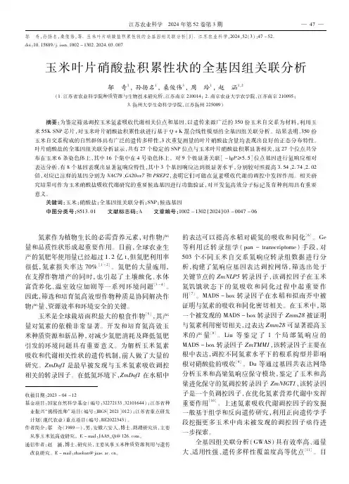 玉米叶片硝酸盐积累性状的全基因组关联分析