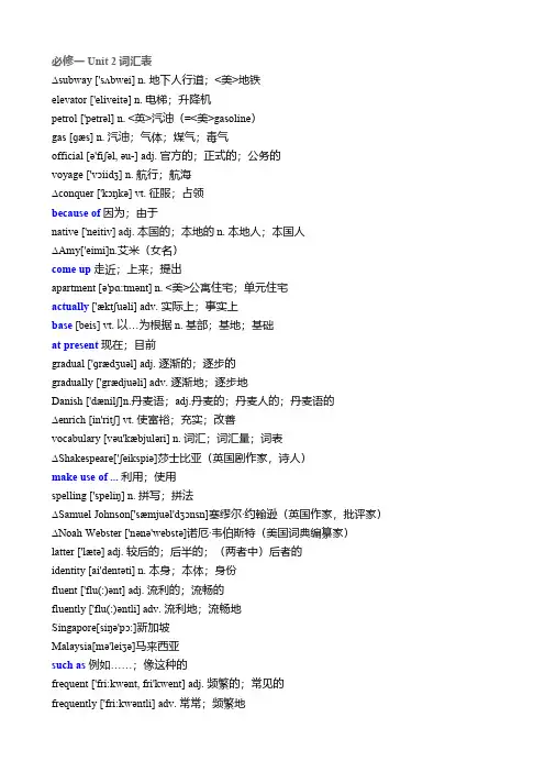 高中英语人教版-必修一Unit 2词汇表