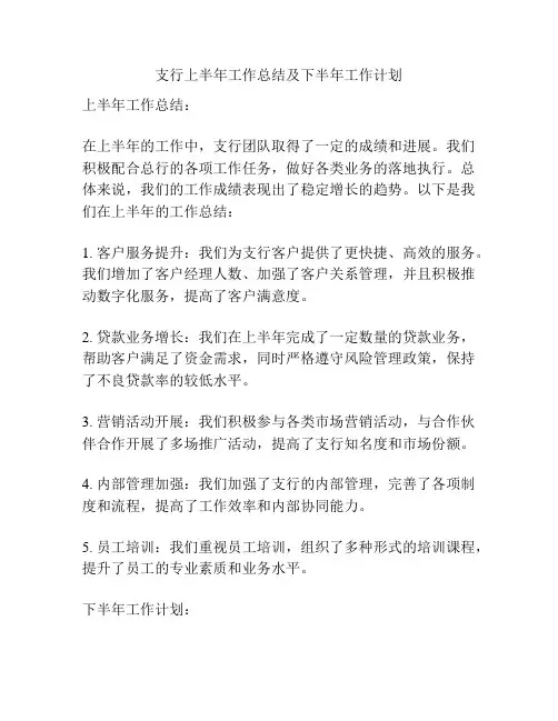 支行上半年工作总结及下半年工作计划