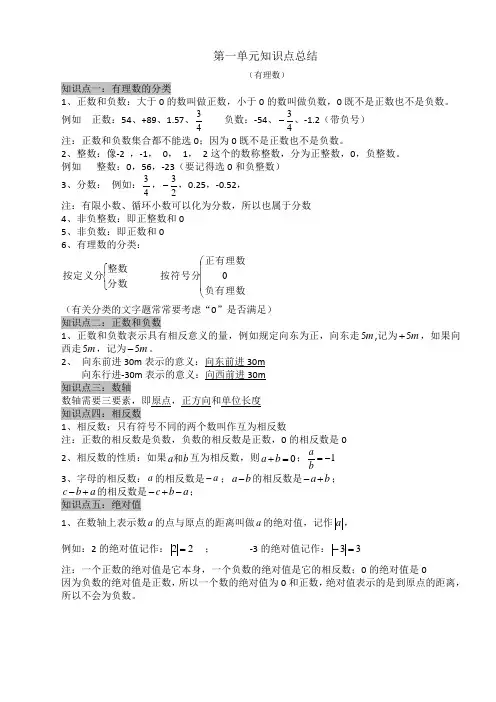 七年级人教版上册数学第一单元有理数知识点整理