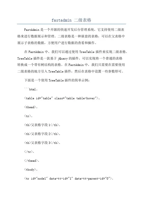 fastadmin 二级表格