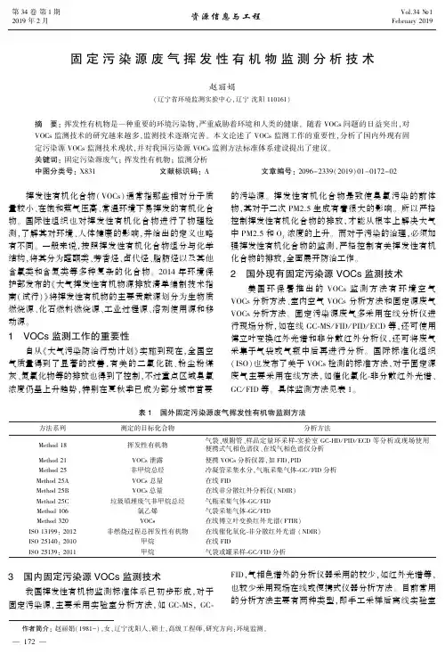 固定污染源废气挥发性有机物监测分析技术