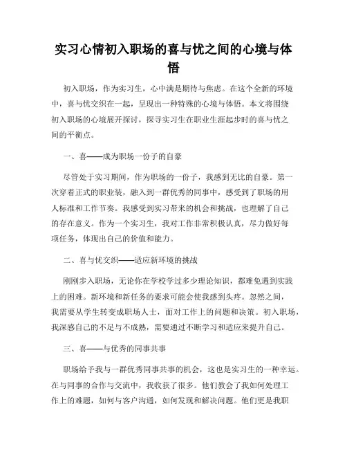 实习心情初入职场的喜与忧之间的心境与体悟