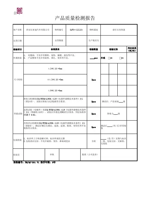 出货报告模板