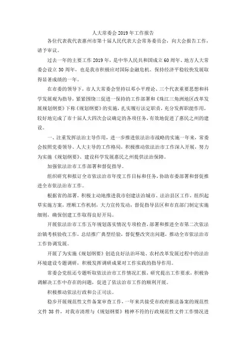 最新-人大常委会2019年工作报告 精品