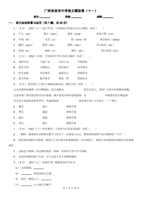 广西来宾市中考语文模拟卷(十一)