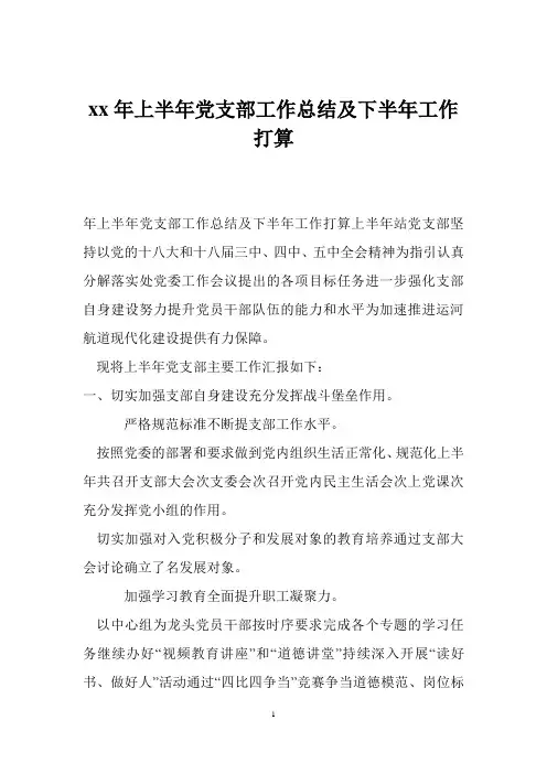 xx年上半年党支部工作总结及下半年工作打算