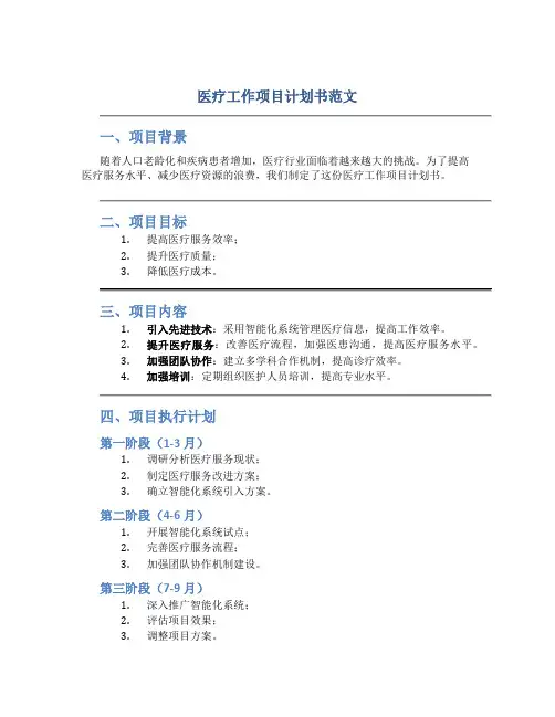医疗工作项目计划书范文