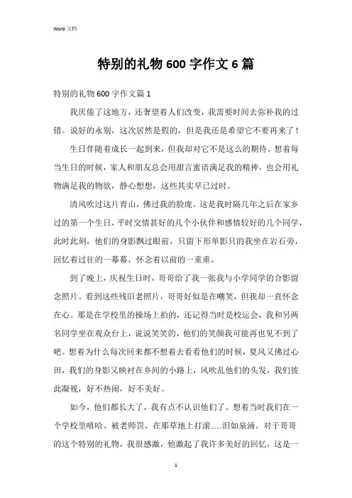 特别的礼物600字作文6篇