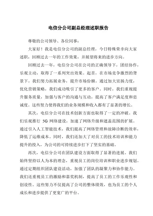 电信分公司副总经理述职报告