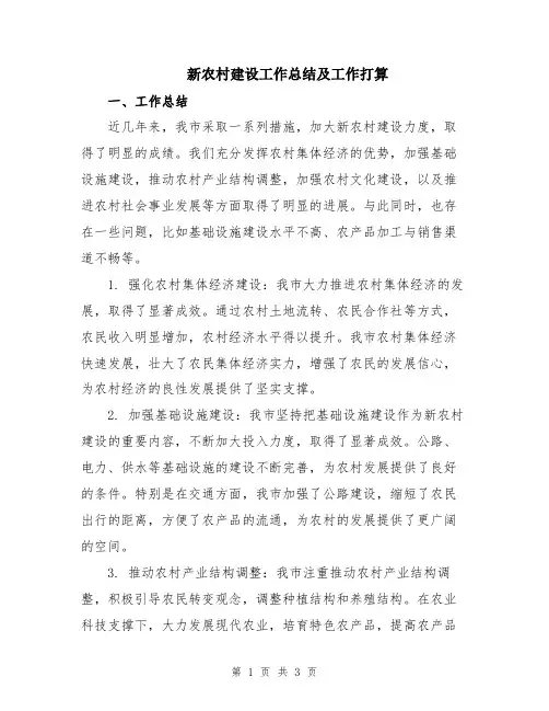 新农村建设工作总结及工作打算