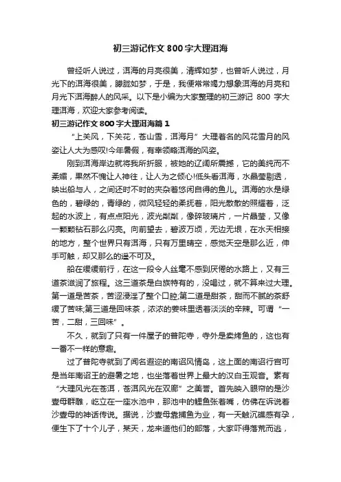 初三游记作文800字大理洱海