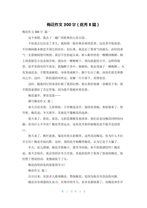 梅花作文300字(优秀8篇)