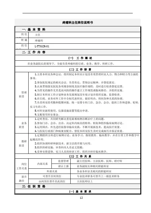 2016.7疼痛科岗位职责