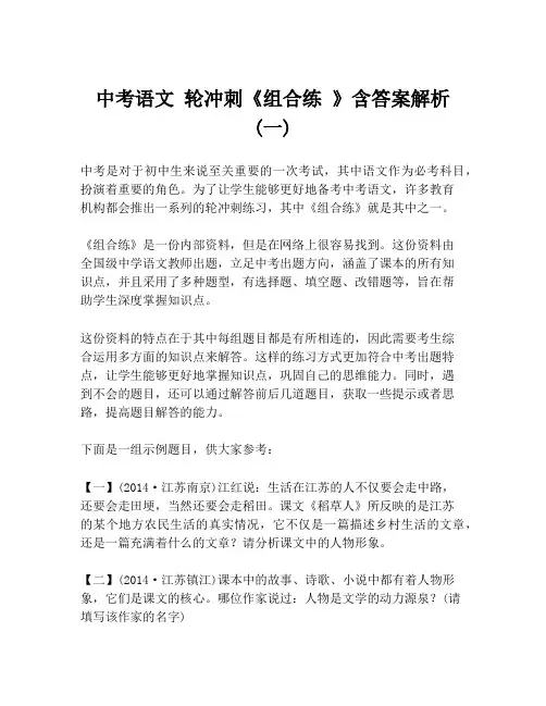中考语文 轮冲刺《组合练 》含答案解析 (一)