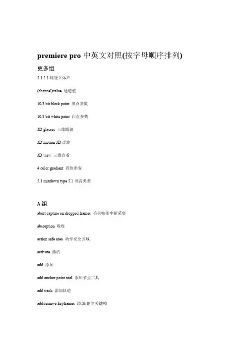 premiere pro中英文对照按字母顺解析