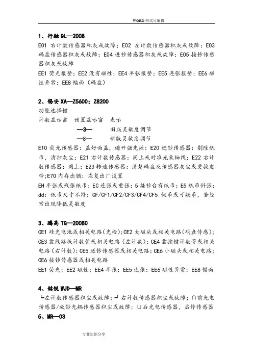 点钞机故障自检、报警代码