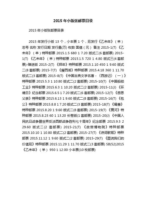 2015年小版张邮票目录