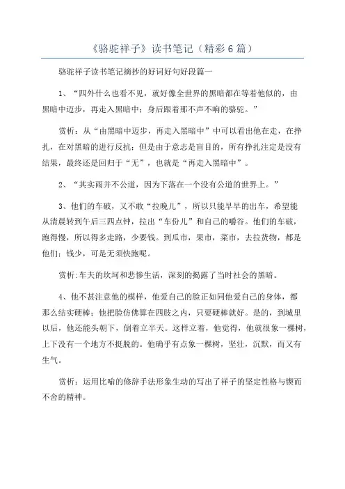 《骆驼祥子》读书笔记(精彩6篇)