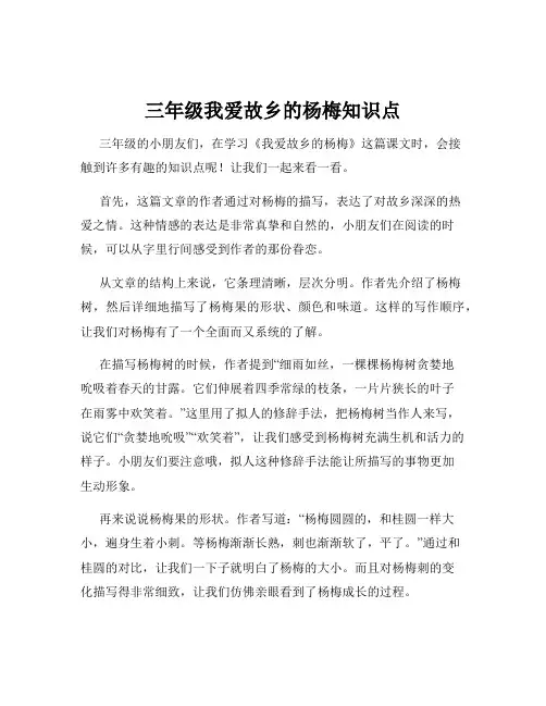 三年级我爱故乡的杨梅知识点