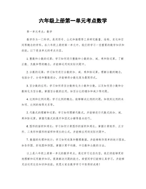六年级上册第一单元考点数学