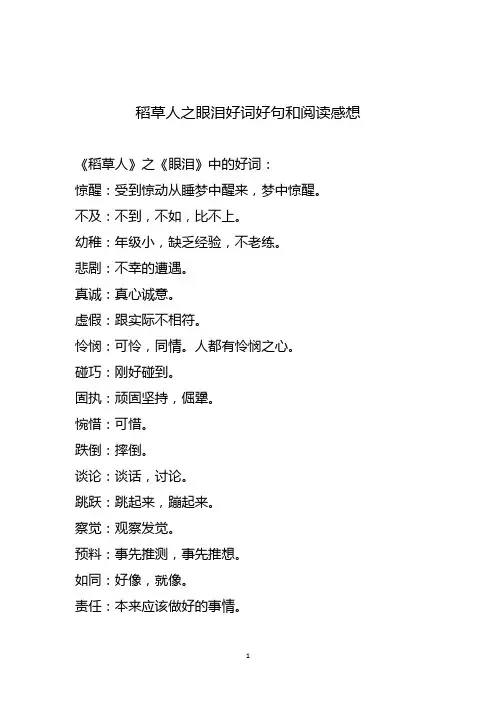 稻草人之眼泪好词好句和阅读感想